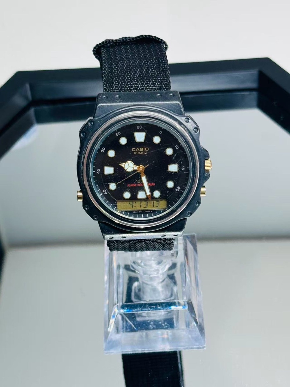 Vintage Casio Men’s Quartz Ana-Digi Watch Black Dial Alarm 40mm New Battery Runs